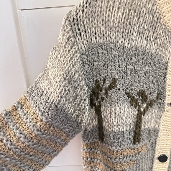 VTG M NORTHPOINT charming grey-beige landscape sheep pastoral hand knit cardigan - Picture 6 of 10